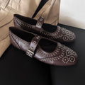 Retro Rivet Buckle Design Flats Women Round Toe Shallow Elegant Mary Jane Shoes for Ladies Fashion Brand Designer Casual Shoes