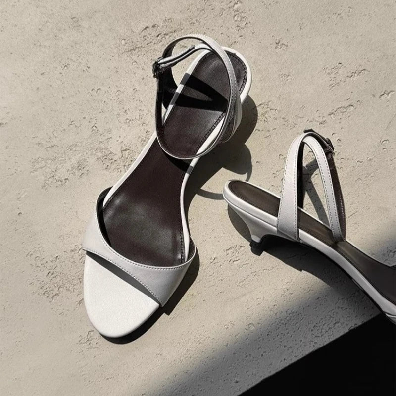 Fashion Kitten Heel Design Brand Sandals Women Summer Sexy Open Toe Ankle Buckle High Heel Sandals Elegant Commuter Office Shoes