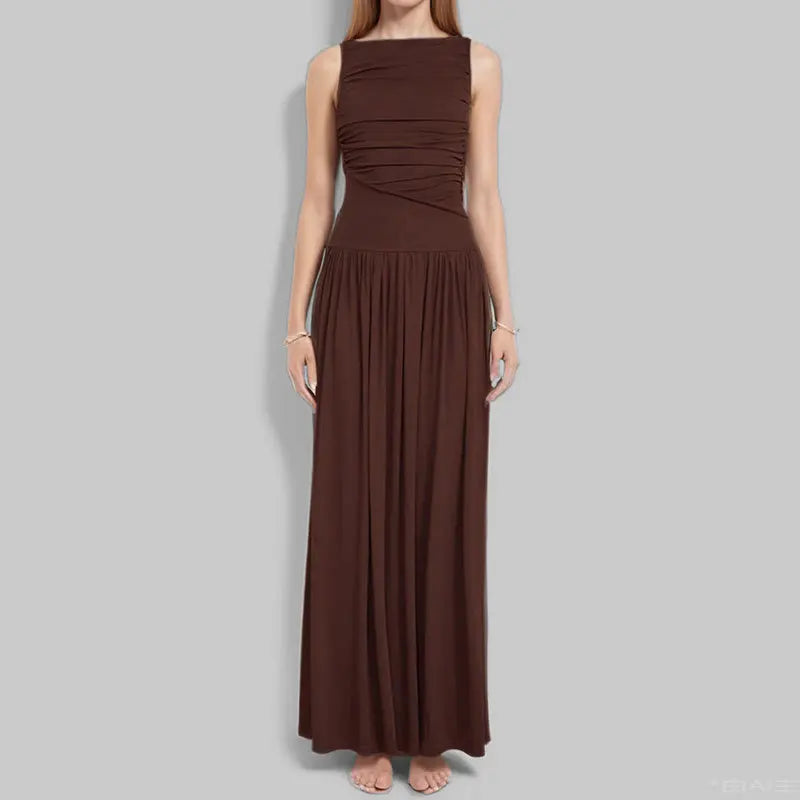Women's Elegant Ruffled Waist Maxi Dress Boho Chic Sleeveless Long Dress for Summer Beach Holiday Vestidos De Fiesta Elegantes