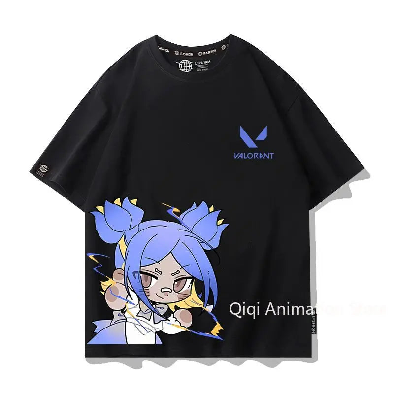 VALORANT Anime Jett Omen Clove Peripheral Short Sleeve T-Shirt Funny Women's Men Versatile Women Clothing Christmas Gift