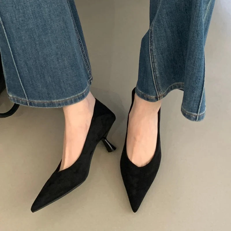 Bailamos Autumn Pointed Toe Women Sandals Sexy Shallow Slip On Pumps Shoes Fashion Thin High Heel Ladies Elegant Dress Shoes
