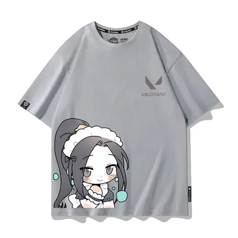 VALORANT Anime Jett Omen Clove Peripheral Short Sleeve T-Shirt Funny Women's Men Versatile Women Clothing Christmas Gift