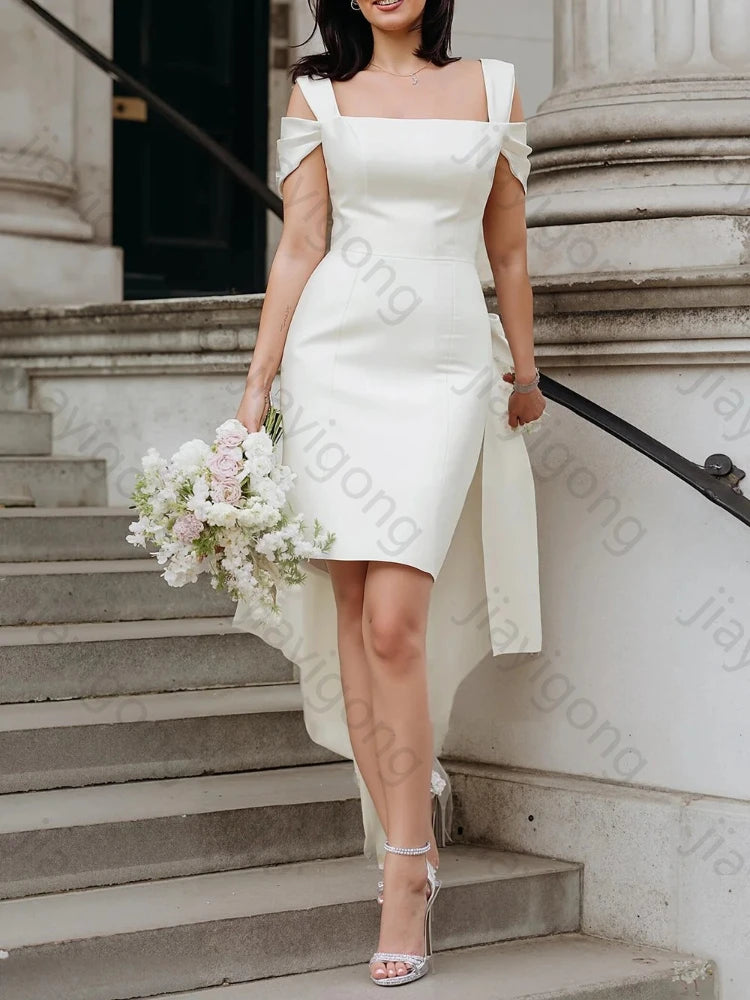 Elegant White Cold Shoulder Sheath Mini Wedding Dresses Bridal Dress Exquisite High Quality Prom Party Gown for Women Customized