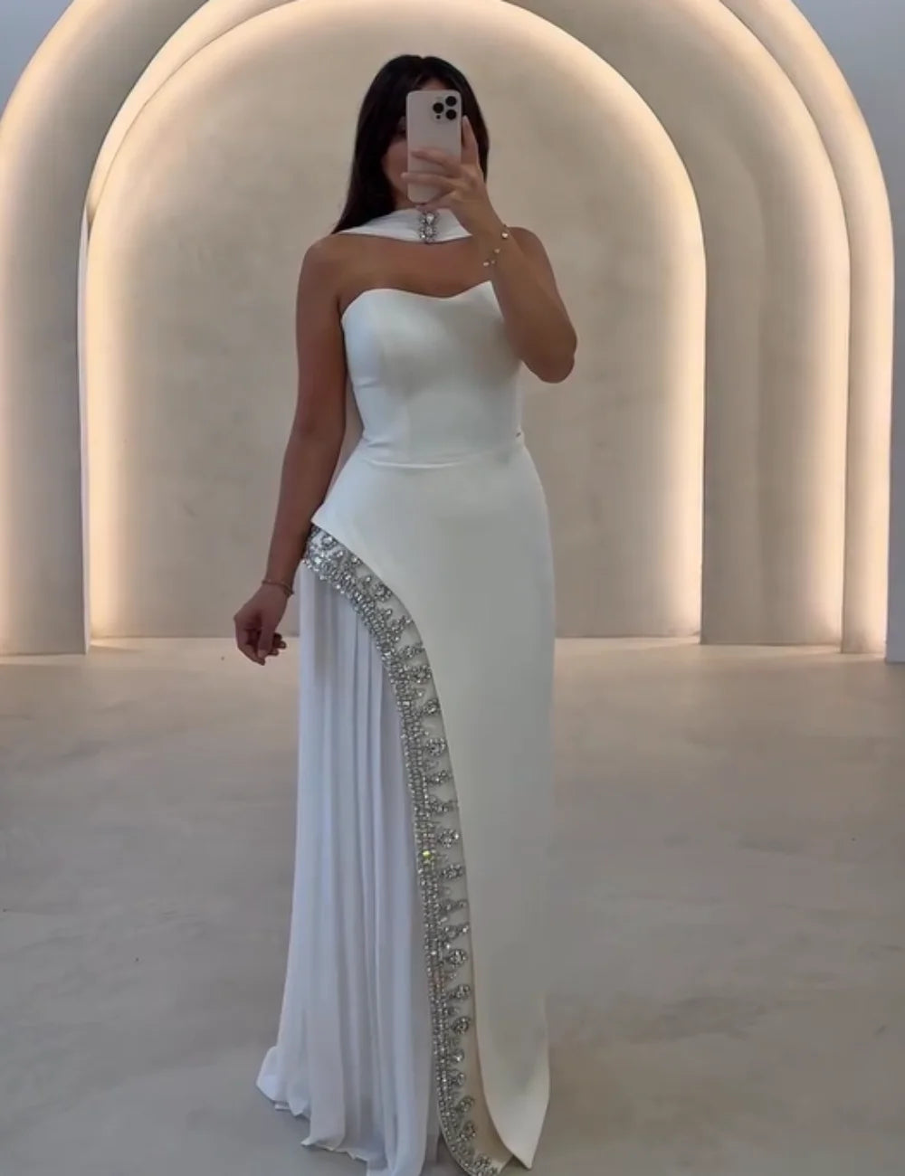 Customized Elegant Jersey Pleat Sequined A-line Strapless Long Dresses Quinceanera Bespoke Occasion Modern Style