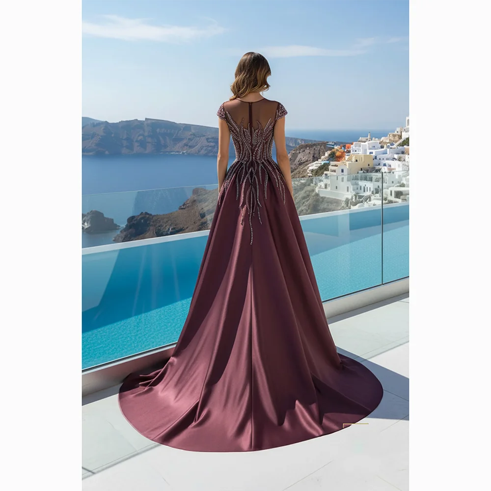 Elegant Evening Dresses Short Sleeves Bead Crystal A-line Evening Gowns Floor Length Prom Dresses Dress Customized 2026