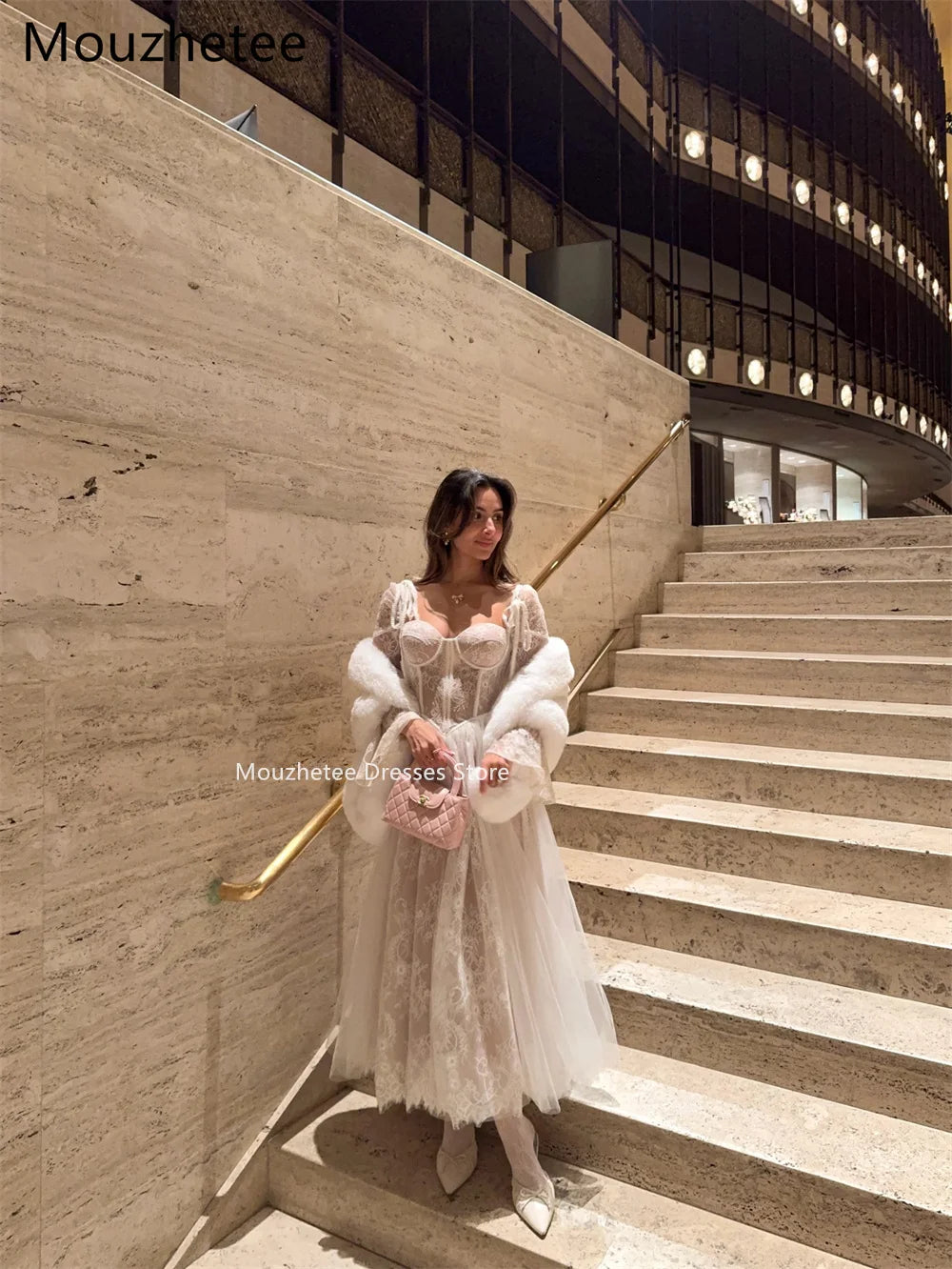 Mouzhetee A-Line Elegant Lace Tulle Wedding Dresses Long Sleeve Simple No shawl Brides Gown Custom Made 2025