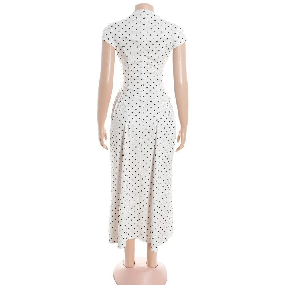 Retro Dot Print Dress Summer Women's Sleeveless Casual Round Neck Slim High Waist A-line Long Dress Vestidos De Fiesta Elegantes