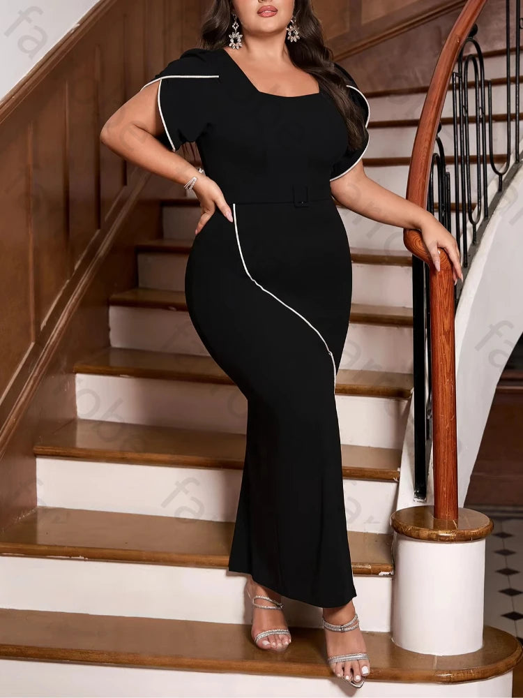 Customized Sexy Square Collar Short Sleeves Elegant Side Slit Celebrity Dress Exquisite High Quality Prom Party Gowns for Women