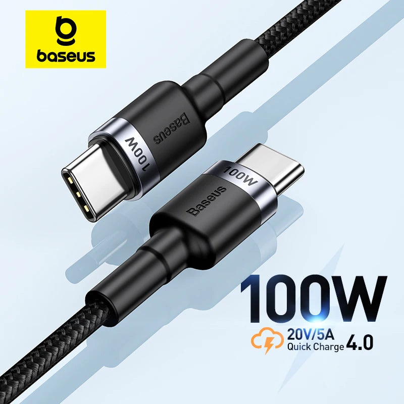 Baseus USB Type C To USB C Cable For iPhone 17 16 100W/5A PD Fast Charging Charger Cord For Macbook Xiaomi Samsung Type-C Cable