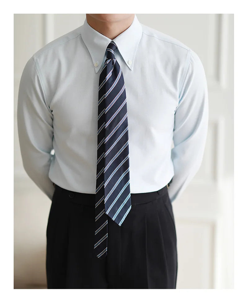Oxford Shirt Men Long-sleeved Business Dress Large Neck Shirt