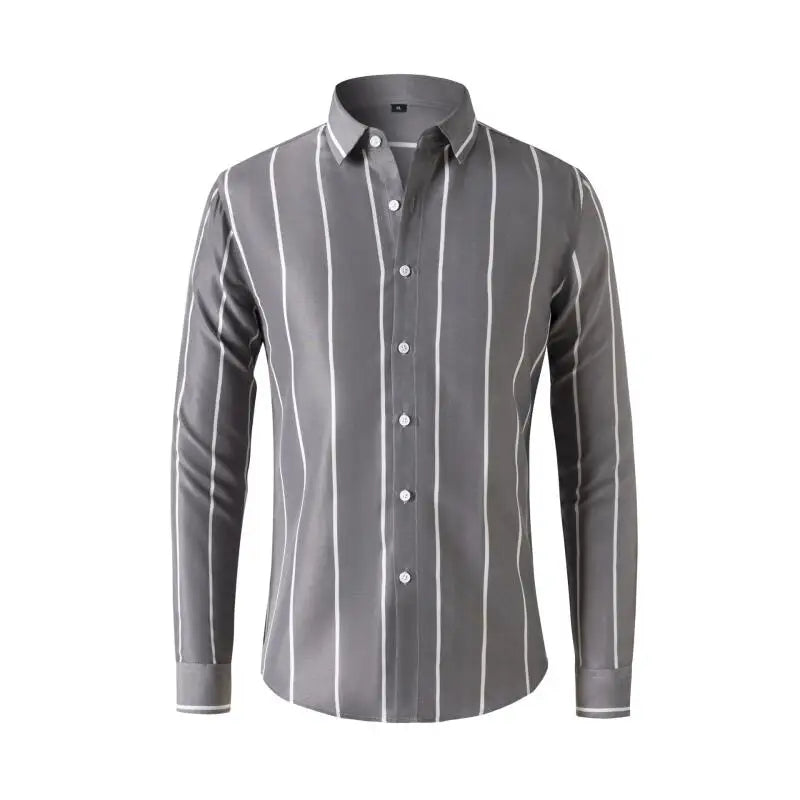 Men's Striped Dress Shirt Long Sleeve Slim Fit Formal Business Wrinkle Resistant Office Blouse Top Fashion Casual Male Clothing