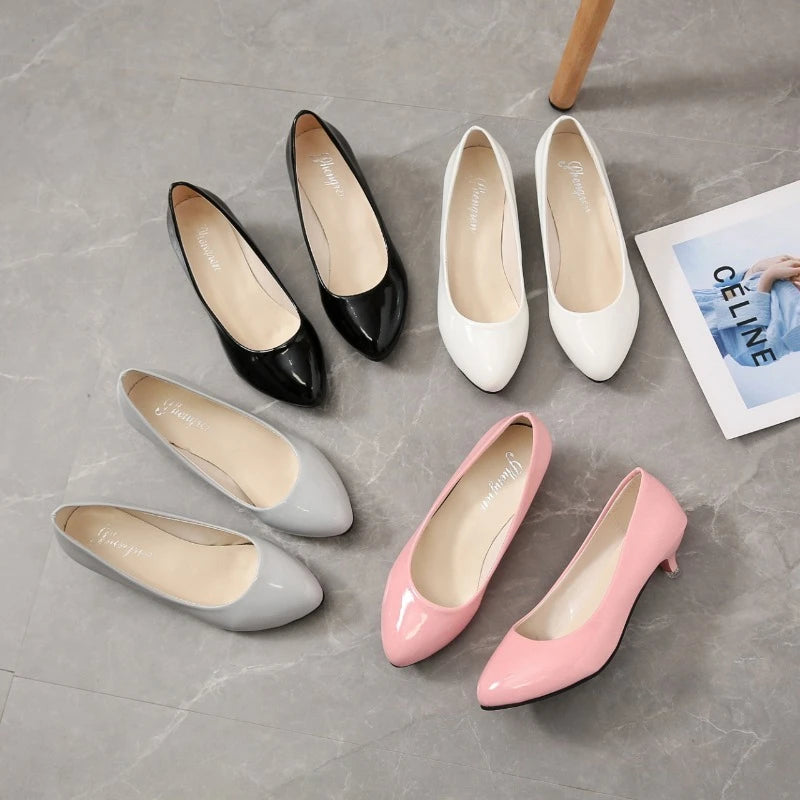 Large size 35-42 soft women's mid-heel single shoes, black professional shoes, shallow work shoes