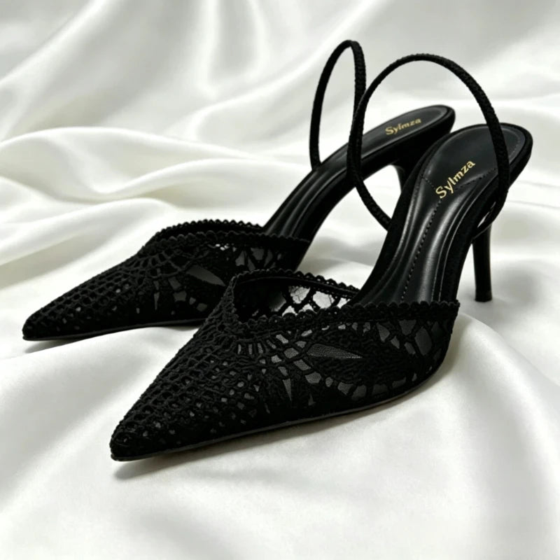 Novely Hollow Woven Design Heels for Ladies Sexy Pointed Toe Slingback Summer High-heeled Sandals Elegant Designer Dress Shoes