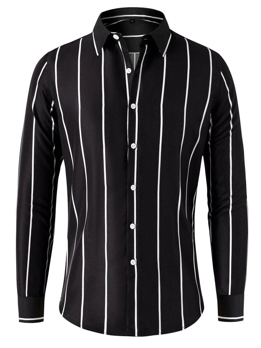 Men's Striped Dress Shirt Long Sleeve Slim Fit Formal Business Wrinkle Resistant Office Blouse Top Fashion Casual Male Clothing