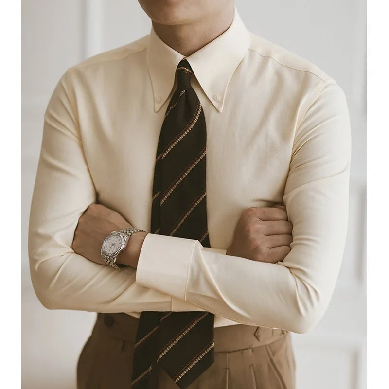 Oxford Shirt Men Long-sleeved Business Dress Large Neck Shirt