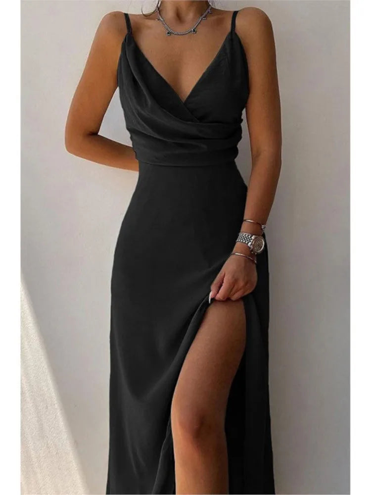 2025 Women's Summer Dress Vestidos Para Mujer Suspender Slit Dresses Fashion Vestidos De Fiesta Elegantes Clothing Long Dresses
