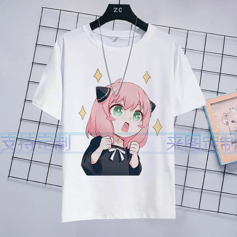 SPY×FAMILY Anime Anya Forger Peripheral Short Sleeve T-Shirt Funny Women's Men Versatile Women Clothing Christmas Gift