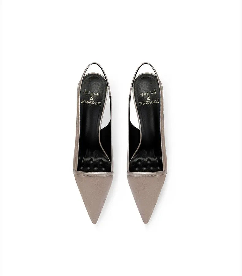 Women Khaki Suede Pointed Toe Thin Heel High Heel Sandals Premium Texture Versatile for Party Dress Elegant Fashion