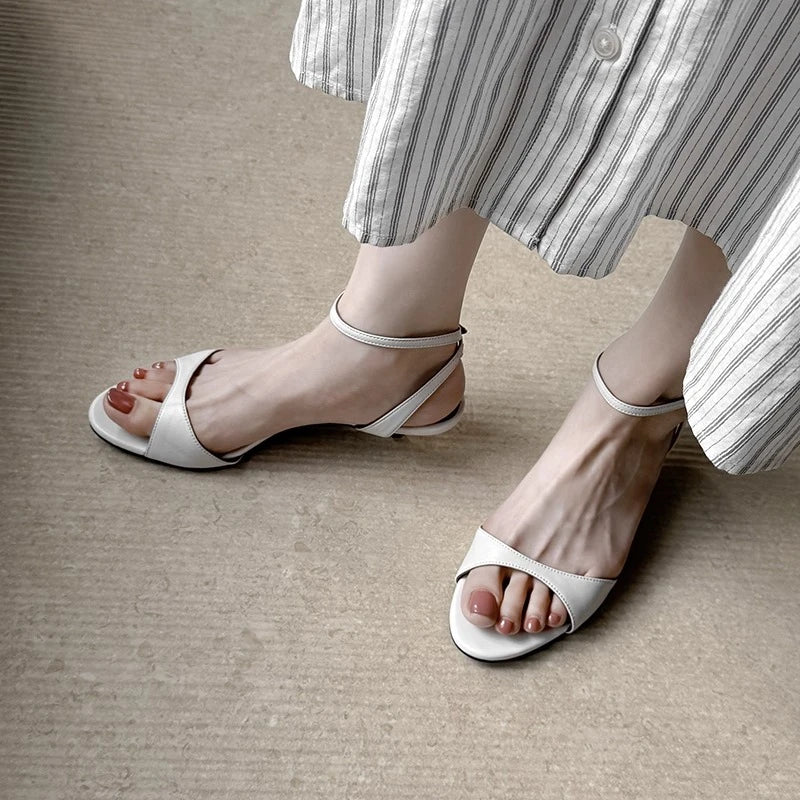 Fashion Kitten Heel Design Brand Sandals Women Summer Sexy Open Toe Ankle Buckle High Heel Sandals Elegant Commuter Office Shoes