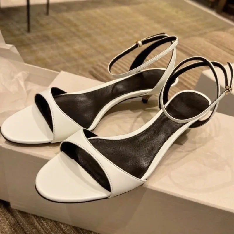 Fashion Kitten Heel Design Brand Sandals Women Summer Sexy Open Toe Ankle Buckle High Heel Sandals Elegant Commuter Office Shoes