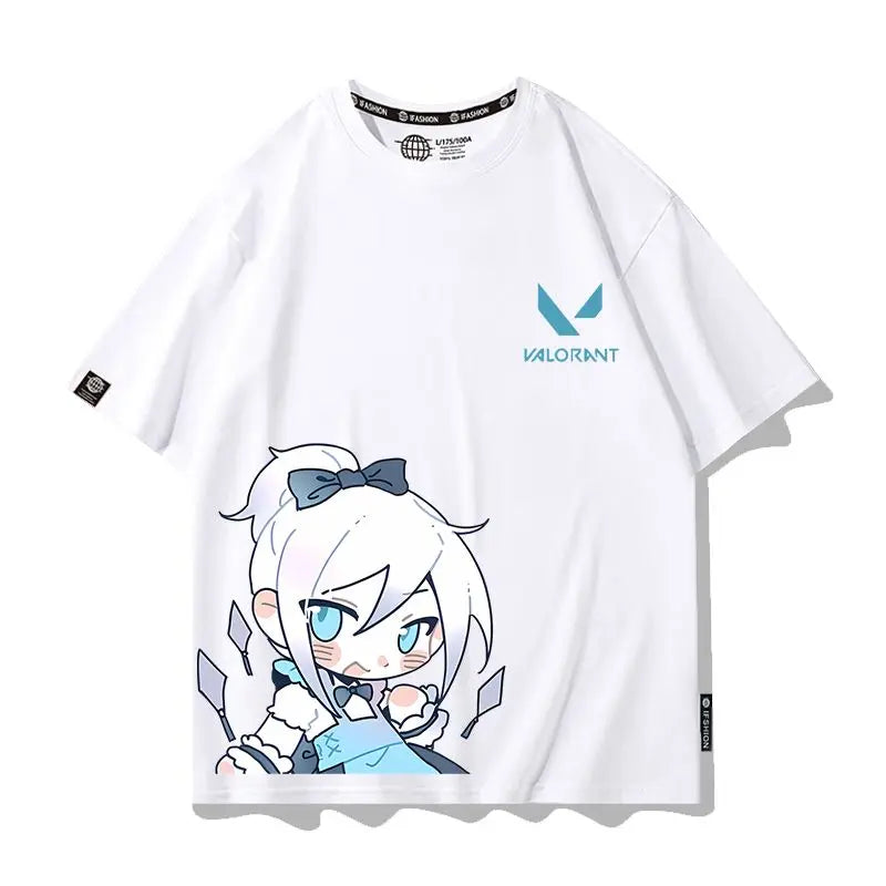 VALORANT Anime Jett Omen Clove Peripheral Short Sleeve T-Shirt Funny Women's Men Versatile Women Clothing Christmas Gift