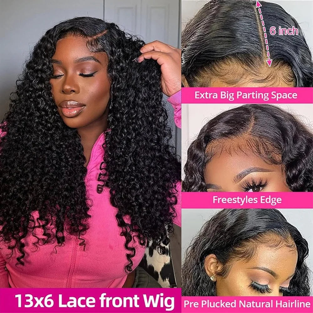 200 Density 13x4 13x6 HD Transparent Full Lace Frontal Wigs Natural Colored 46 Inch Burmese Curly Wave Human Hair Wigs For Women