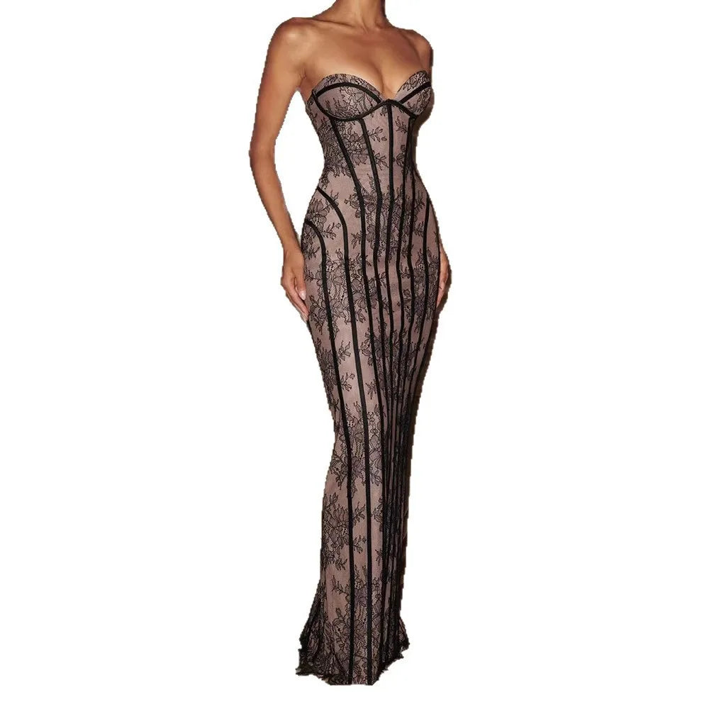 Strapless Bodycon Maxi Dress for Women 2026 Striped Backless Elegant Party Evening Gown Casual Summer Wear