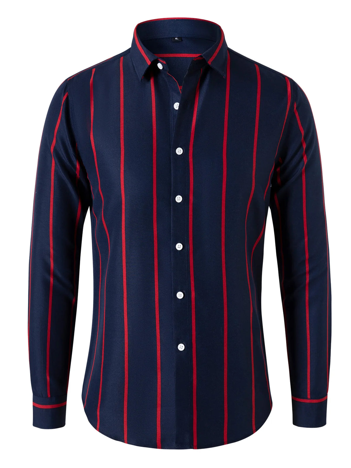 Men's Striped Dress Shirt Long Sleeve Slim Fit Formal Business Wrinkle Resistant Office Blouse Top Fashion Casual Male Clothing