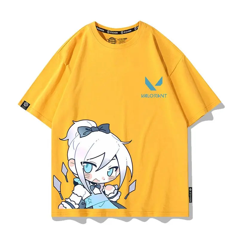 VALORANT Anime Jett Omen Clove Peripheral Short Sleeve T-Shirt Funny Women's Men Versatile Women Clothing Christmas Gift