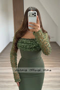 Light Green Long Sleeve Evening Dress Beaded Mermaid Sweety Dubai Elegant Party Gown Arabic Mexican Reception Dress Customized