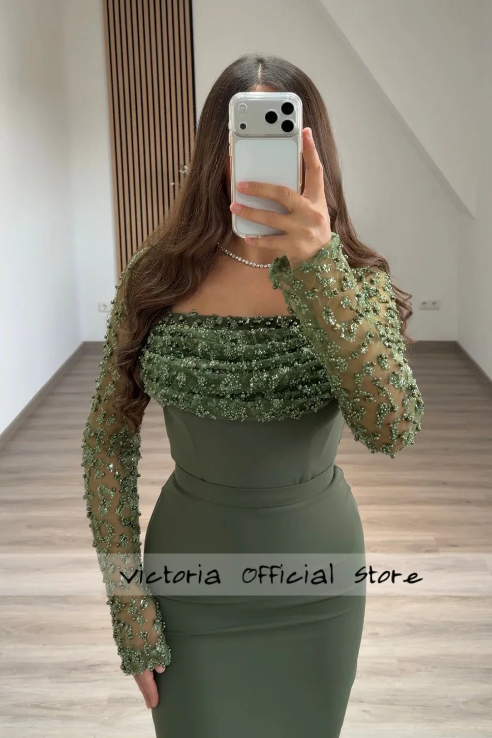 Light Green Long Sleeve Evening Dress Beaded Mermaid Sweety Dubai Elegant Party Gown Arabic Mexican Reception Dress Customized