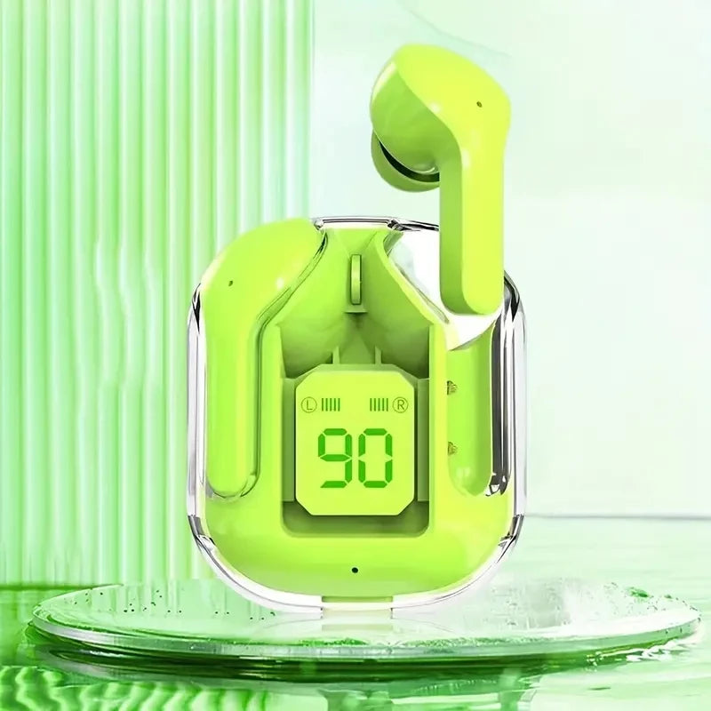 New Bluetooth 5.3 Wireless Headset Transparent Headphones LED Power Digital Display Stereo Sound Earphones for Sports Working