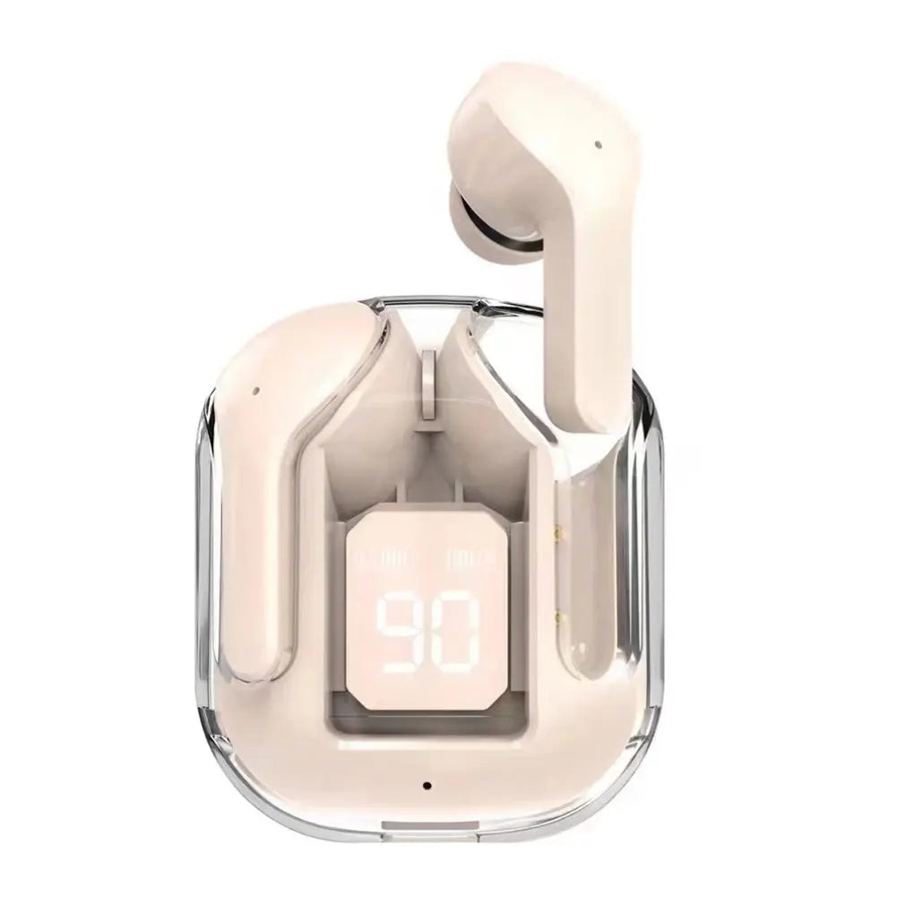 New Bluetooth 5.3 Wireless Headset Transparent Headphones LED Power Digital Display Stereo Sound Earphones for Sports Working