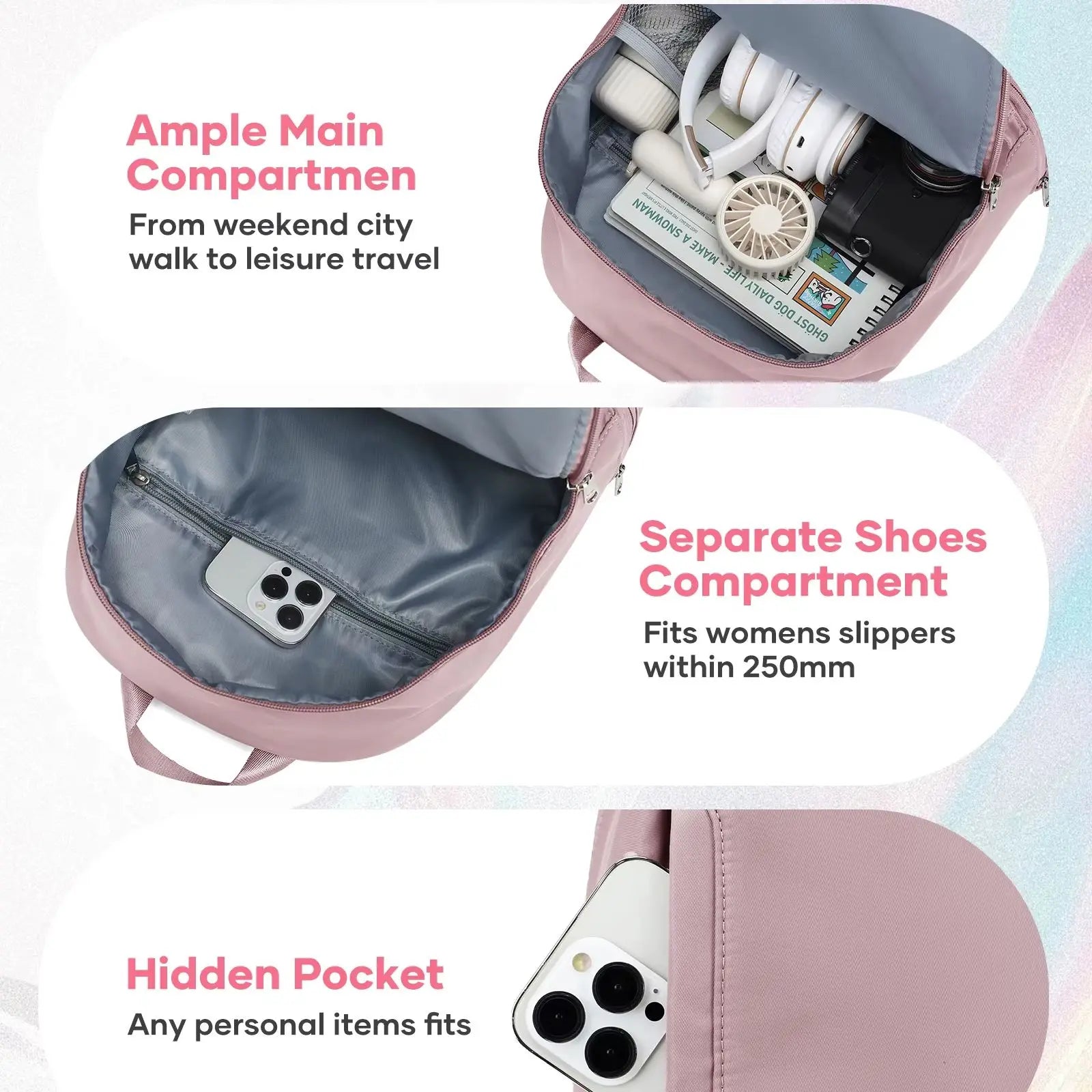 Bag For Women, Small Sports Backpack with Shoe Compartment Travel Backpack Waterproof Gym Backpack for Women, Travel Purse