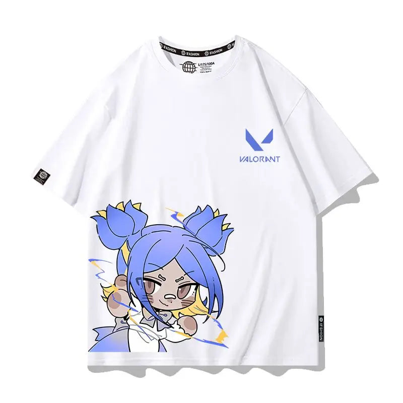 VALORANT Anime Jett Omen Clove Peripheral Short Sleeve T-Shirt Funny Women's Men Versatile Women Clothing Christmas Gift
