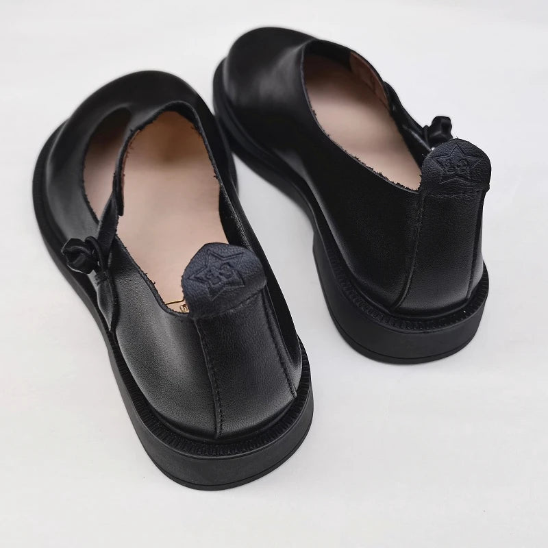 Careaymade-Genuine Leather Big Shoes Retro National Round Head Women's Shoes Original Leather Breathable Handmade Single Shoes