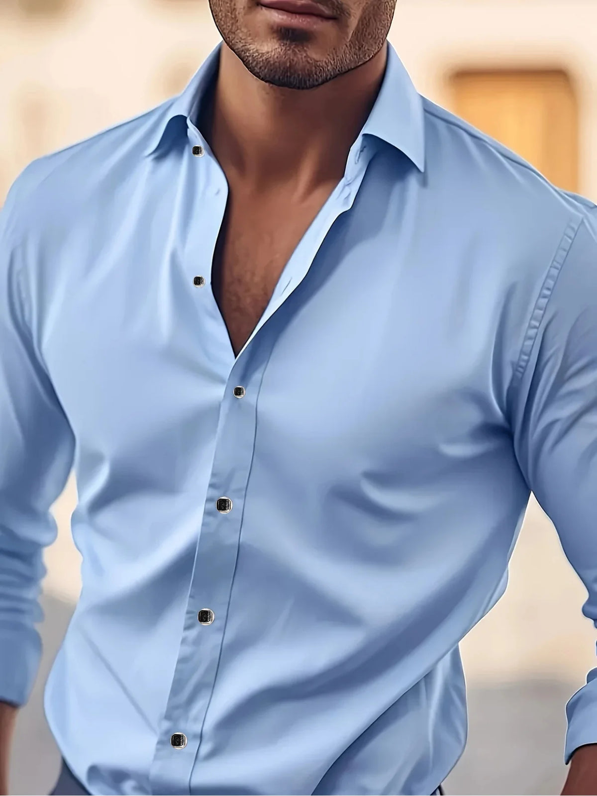 Klassisches, elegantes Herren Hemd mit langen Ärmeln - Halbtransparent, Hellblau, Perfekt für Business und formelle Anlässe, Frü