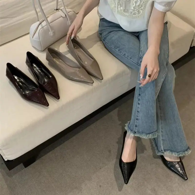Women Summer Pointed Toe Basic Shoes Sandals Fashion Shoes Ladies Elegant Low Heel Work Shoes Stripper Party Sandalias