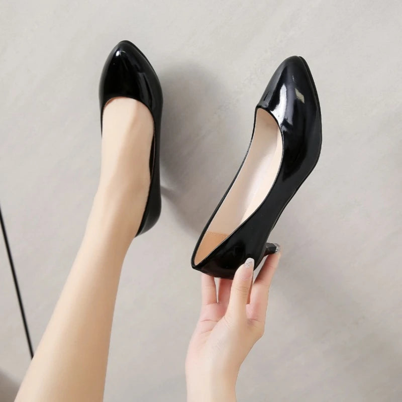 Large size 35-42 soft women's mid-heel single shoes, black professional shoes, shallow work shoes