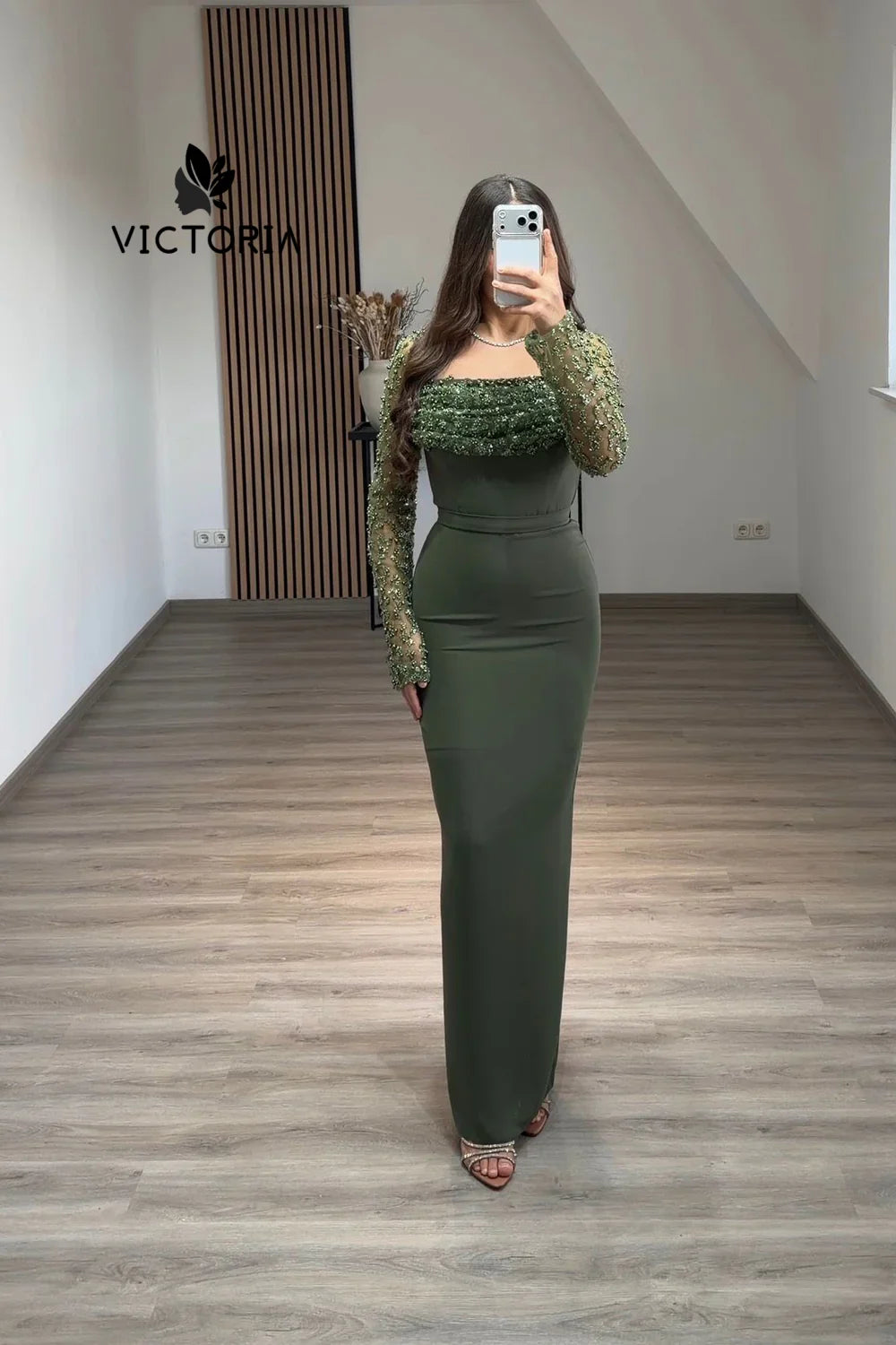 Light Green Long Sleeve Evening Dress Beaded Mermaid Sweety Dubai Elegant Party Gown Arabic Mexican Reception Dress Customized