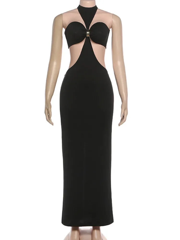 Halter Off-shoulder Sexy Maxi Dress Set Women Elegant Cut Out Sleeveless Backless Crop Top And Maxi Skirt Matching Sets