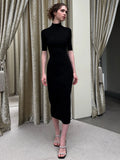 Nibber Peach Hip Elegant Gown Dress Woman Turtleneck Short Sleeve Backless High Waist Skinny Evening Prom Party Long Bodycon
