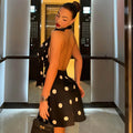 Huhugirl Mini Dresses Backless Sleeveless A-Line Halter Dot Printing Summer Elegant French Party Street Style Slim For Women