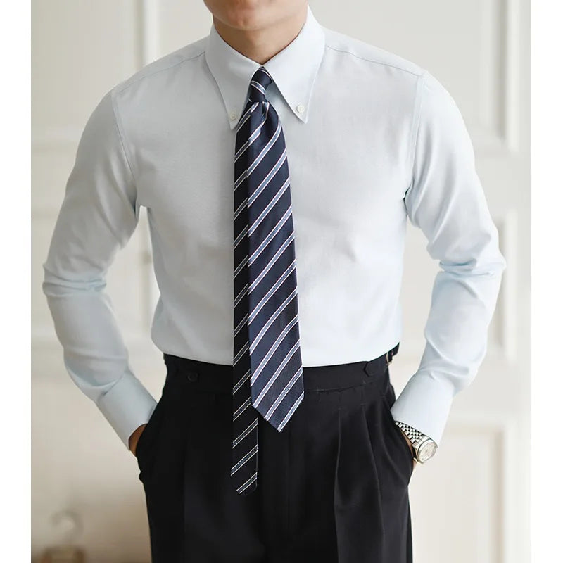 Oxford Shirt Men Long-sleeved Business Dress Large Neck Shirt