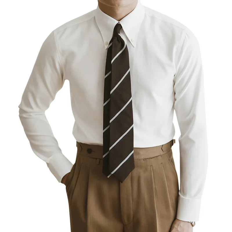 Oxford Shirt Men Long-sleeved Business Dress Large Neck Shirt