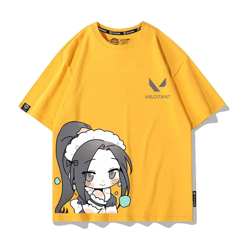 VALORANT Anime Jett Omen Clove Peripheral Short Sleeve T-Shirt Funny Women's Men Versatile Women Clothing Christmas Gift