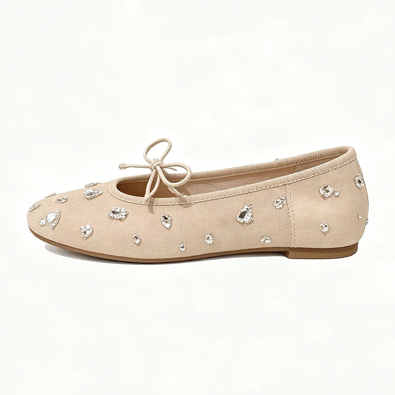 Summer Elegant Women's Sparkly Rhinestone Bow Mesh Block Low Heels Square Toe Ballet Pumps Wedding Party Dress Shoes For Ladies