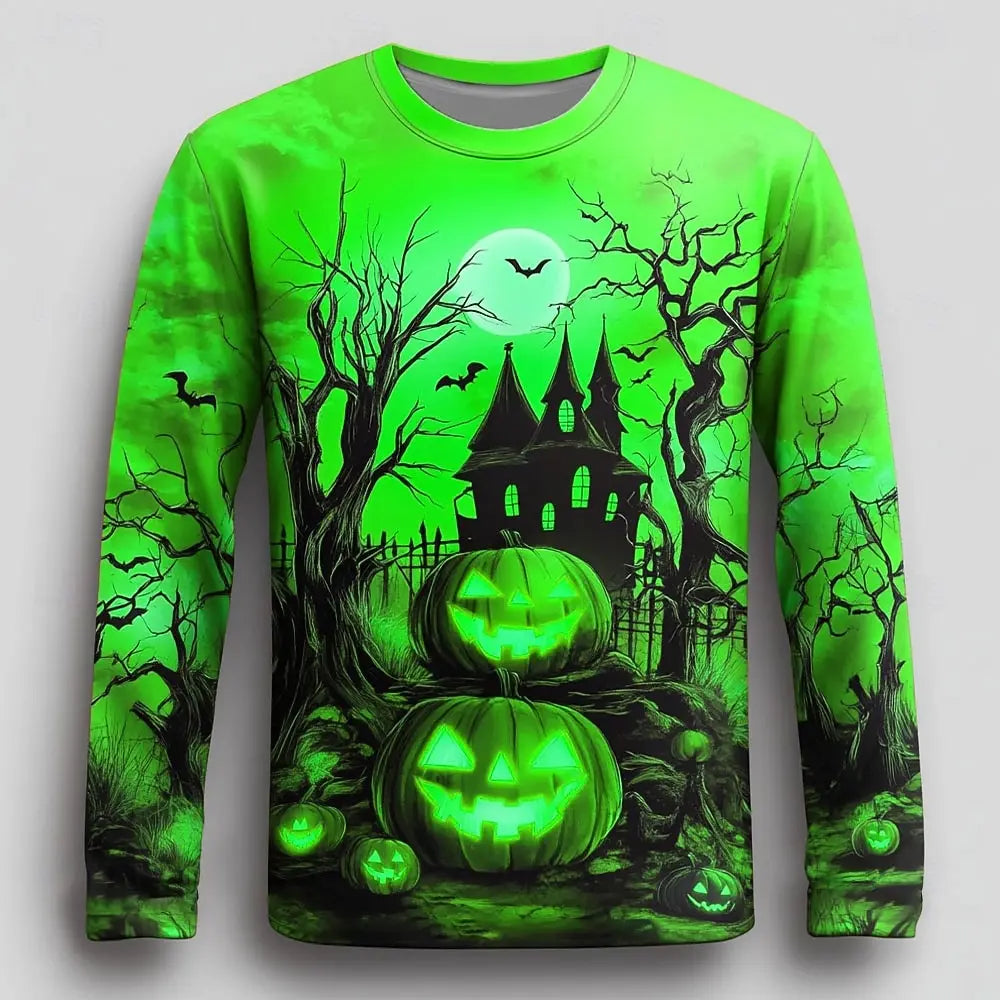 Fall Halloween Pumpkin Print Men's Long Sleeve T-shirt Hip Hop Trend y2k Clothes Casual O-neck Loose Pullover Funny Dress Up Top