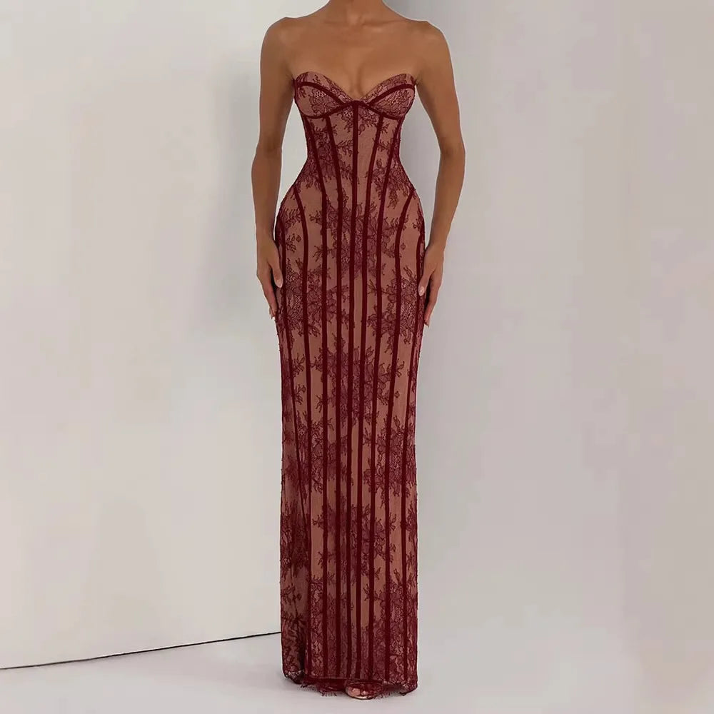 Strapless Bodycon Maxi Dress for Women 2026 Striped Backless Elegant Party Evening Gown Casual Summer Wear
