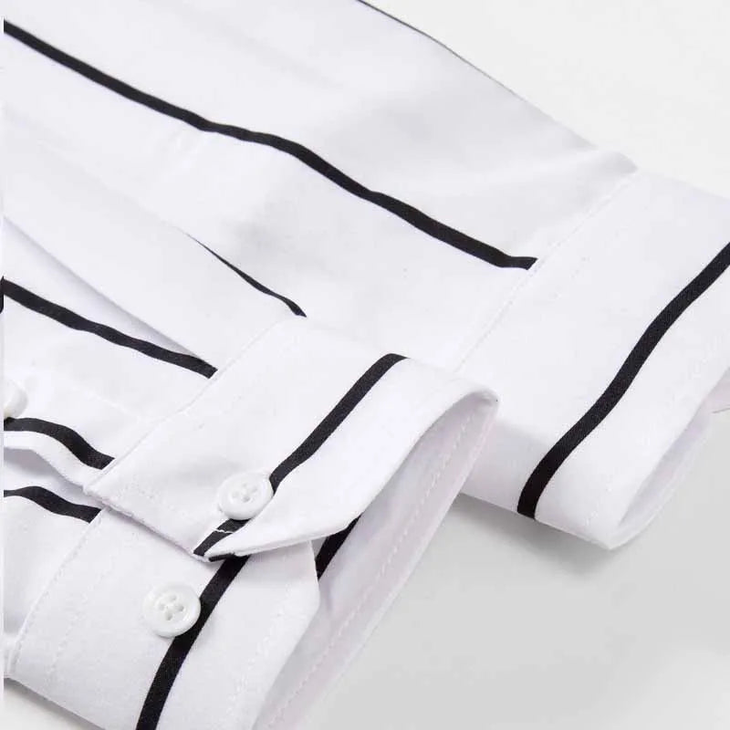 Men's Striped Dress Shirt Long Sleeve Slim Fit Formal Business Wrinkle Resistant Office Blouse Top Fashion Casual Male Clothing